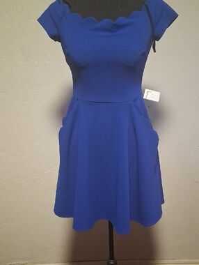 Darling Royal Blue Scallop-Neck Fit & Flare Mini Dress